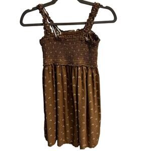 Gap Teen Size 10 Brown Smocked Tank Top with Ditsy Cream Flowers Boho Hippie